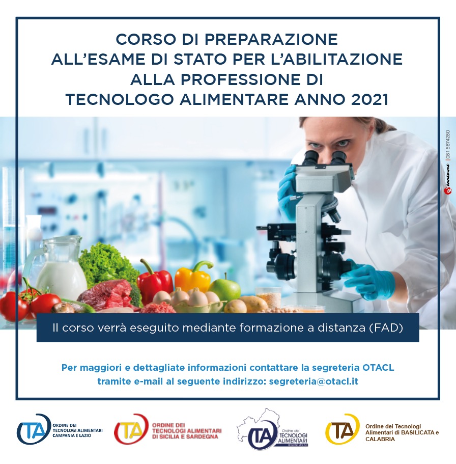 Corso di preparazione all'esame di Stato per l'abilitazione alla professione di tecnologo alimentare anno 2021