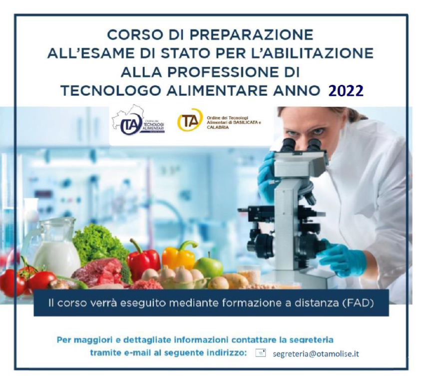 Corso di preparazione all'esame di Stato per l'abilitazione alla professione di tecnologo alimentare anno 2022