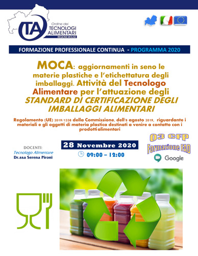 Evento Formativo - MOCA: aggiornamenti in seno le materie plastiche e l'etichettatura degli imballaggi.